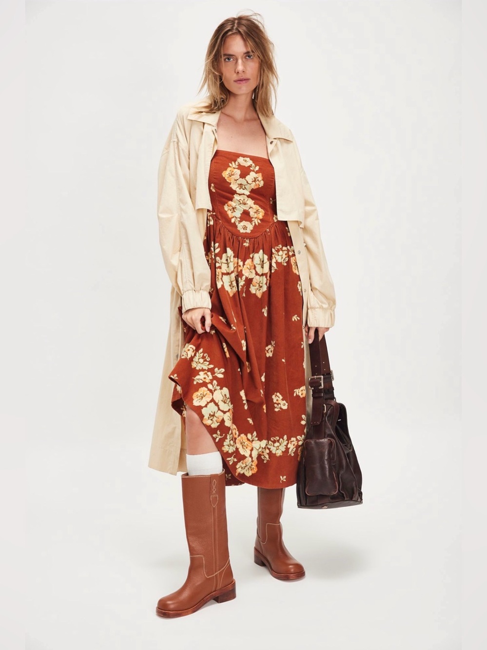 Free People Until Dawn Midi Dress in Cinnamon Combo (LARGE / PTP: 17”)($228)